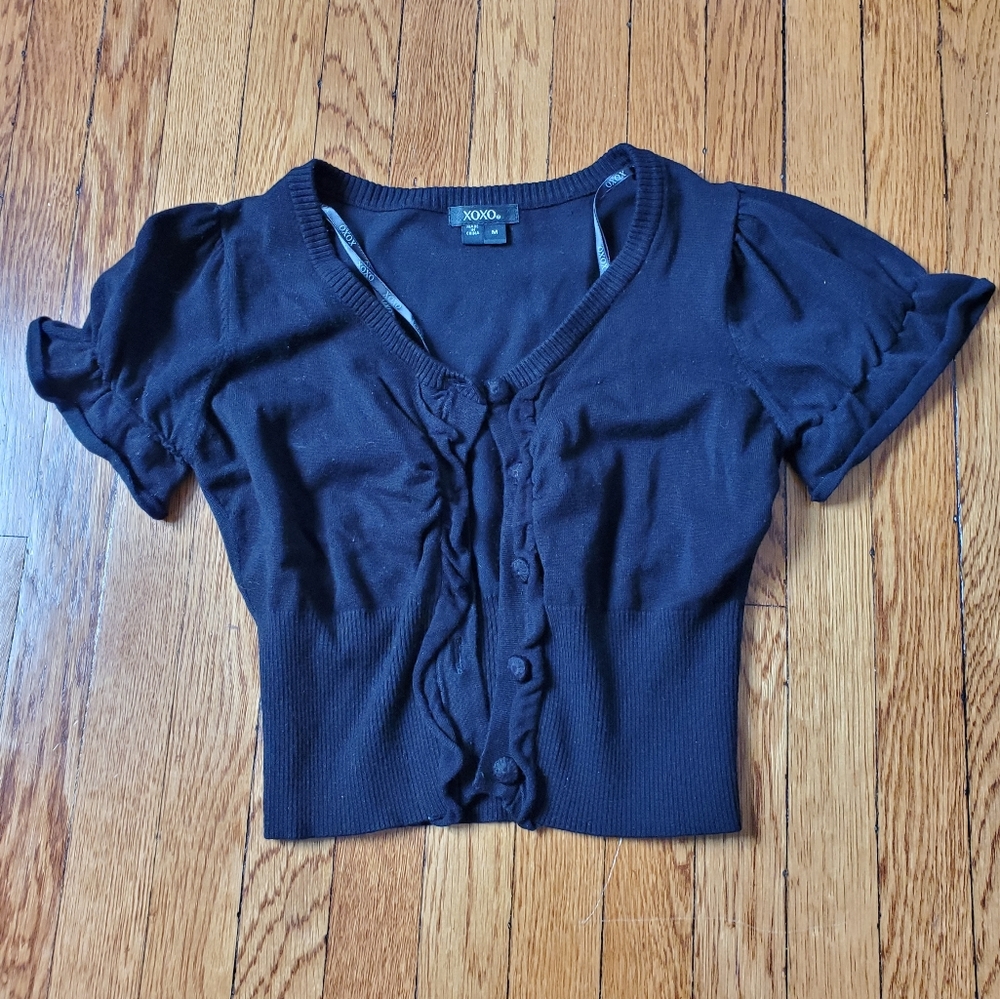 XOXO Black Fitted Knit Sweater Cardigan Size M